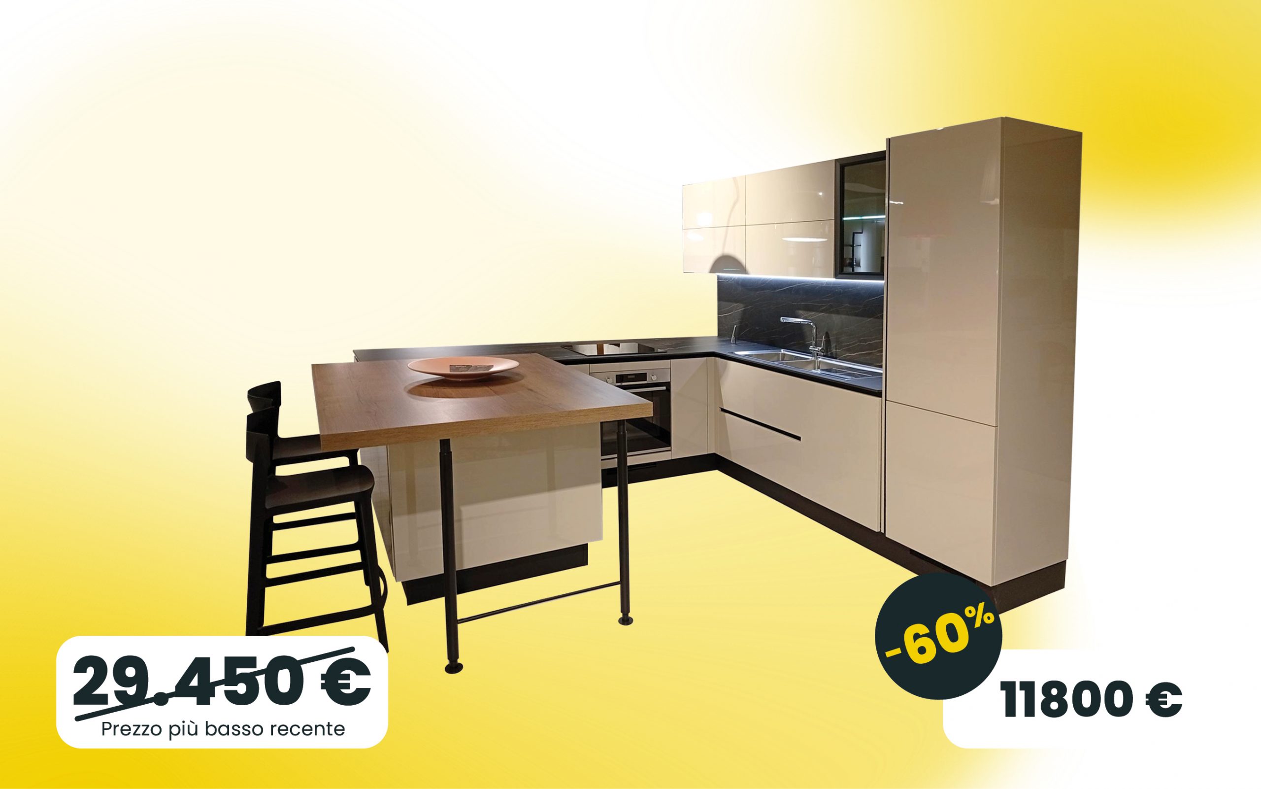 Cucina angolare cn piano snack in canapa lucido