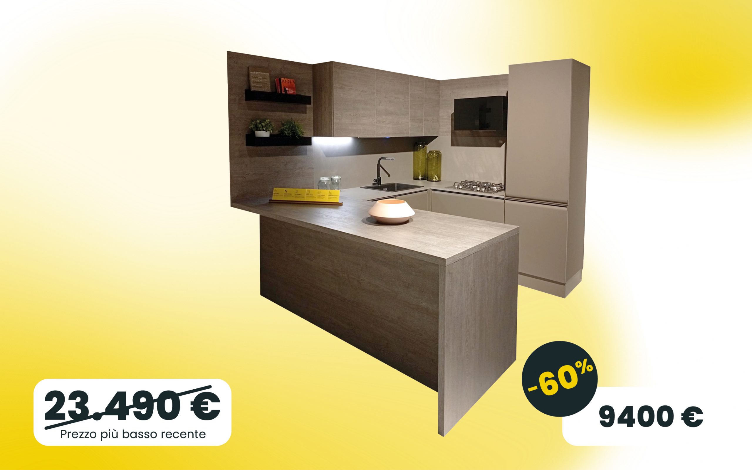 Cucina angolare con ampia penisola laccata Nocciola